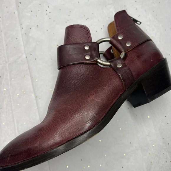 FRYE Ray Harness Back Zip Boots size 8.5 Burgundy leather ankle boot with buckle - Picture 5 of 12